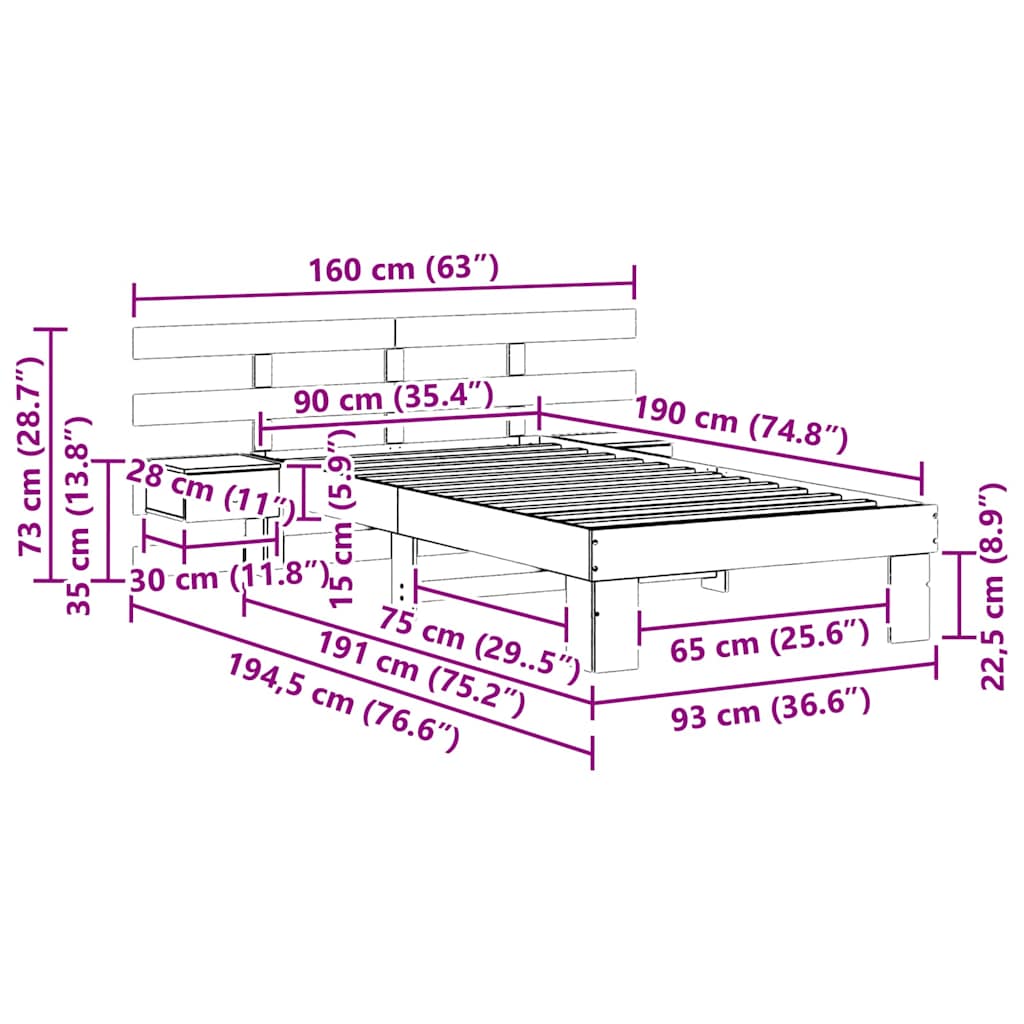 Bedframe met hoofdeinde Wasbruin 90 x 190 cm Massief grenenhout is nu te koop bij PeponiXL, paradijselijk wonen!