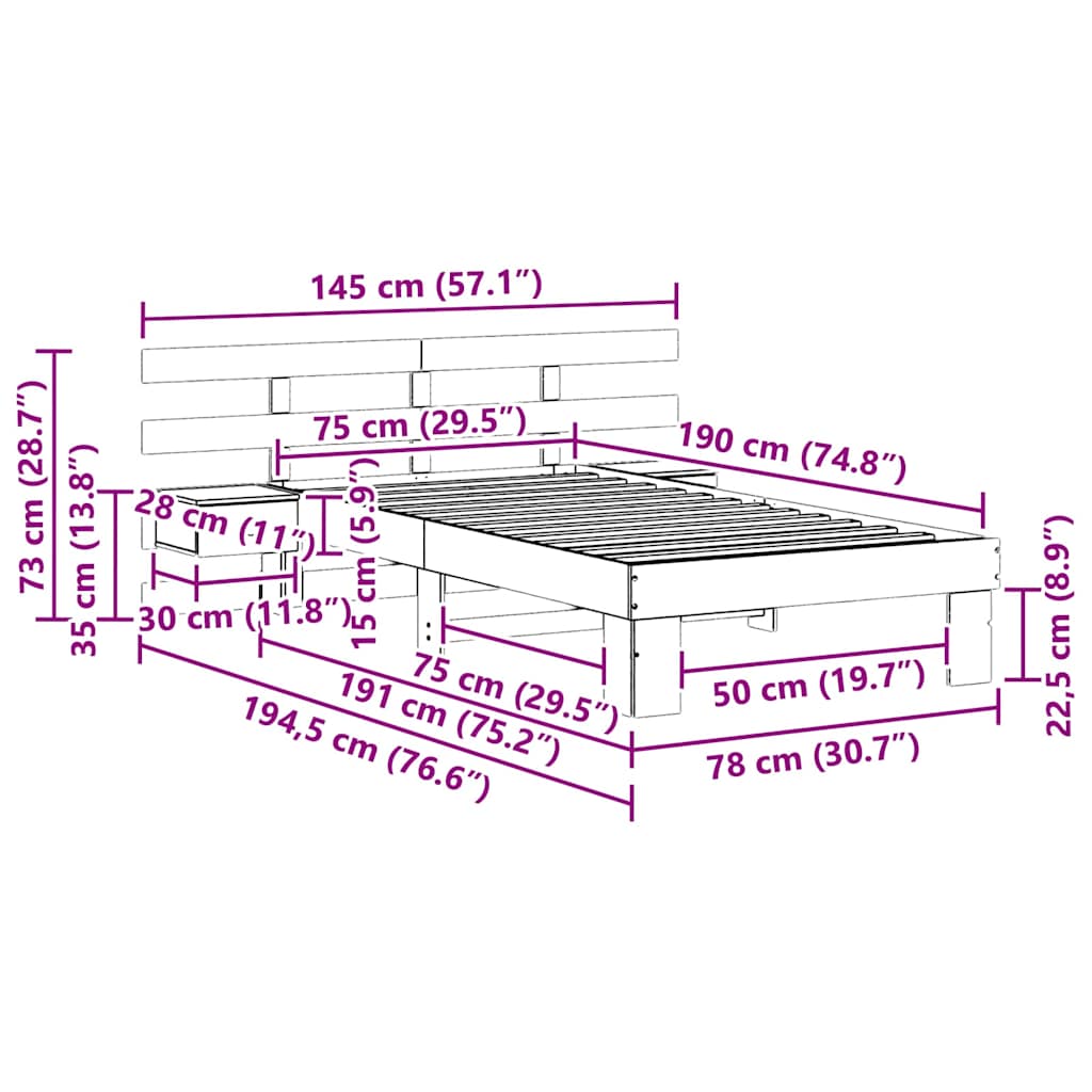 Bedframe met hoofdeinde Bruin 75 x 190 cm Massief grenenhout is nu te koop bij PeponiXL, paradijselijk wonen!