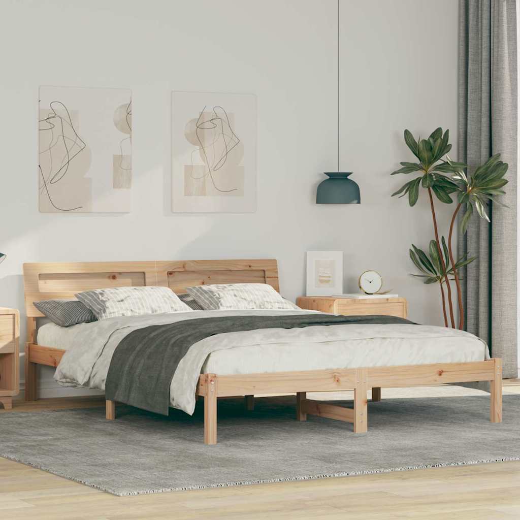 Bedframe met hoofdeinde Bruin 160 x 200 cm Massief grenenhout is nu te koop bij PeponiXL, paradijselijk wonen!