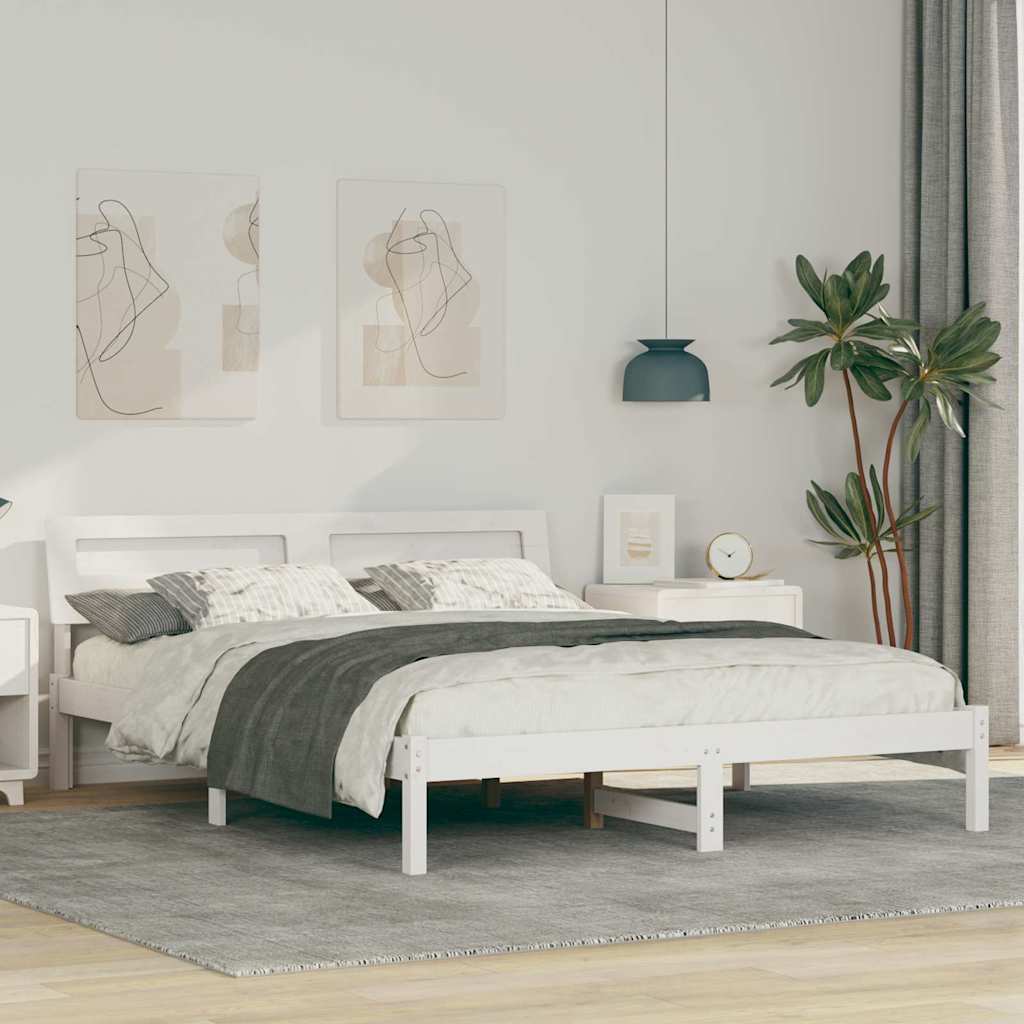 Bedframe met hoofdeinde Wit 160 x 200 cm Massief grenenhout is nu te koop bij PeponiXL, paradijselijk wonen!