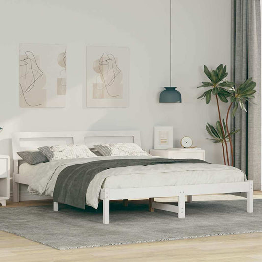 Bedframe met hoofdeinde Wit 160 x 200 cm Massief grenenhout is nu te koop bij PeponiXL, paradijselijk wonen!