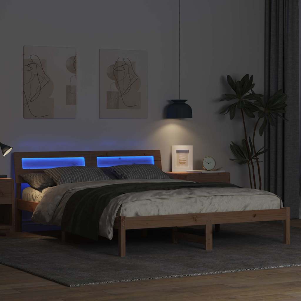 Bedframe met hoofdeinde Bruin 150 x 200 cm Massief grenenhout is nu te koop bij PeponiXL, paradijselijk wonen!