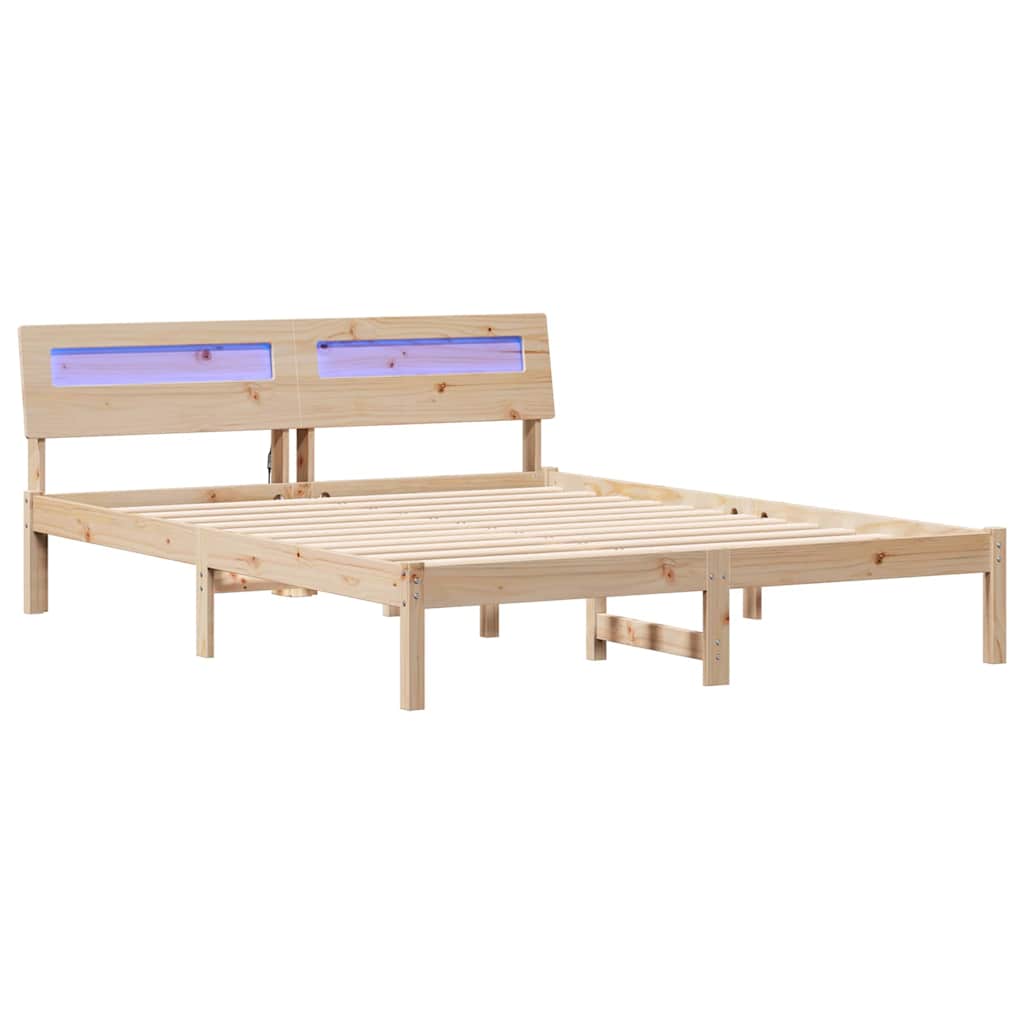 Bedframe met hoofdeinde Bruin 150 x 200 cm Massief grenenhout is nu te koop bij PeponiXL, paradijselijk wonen!