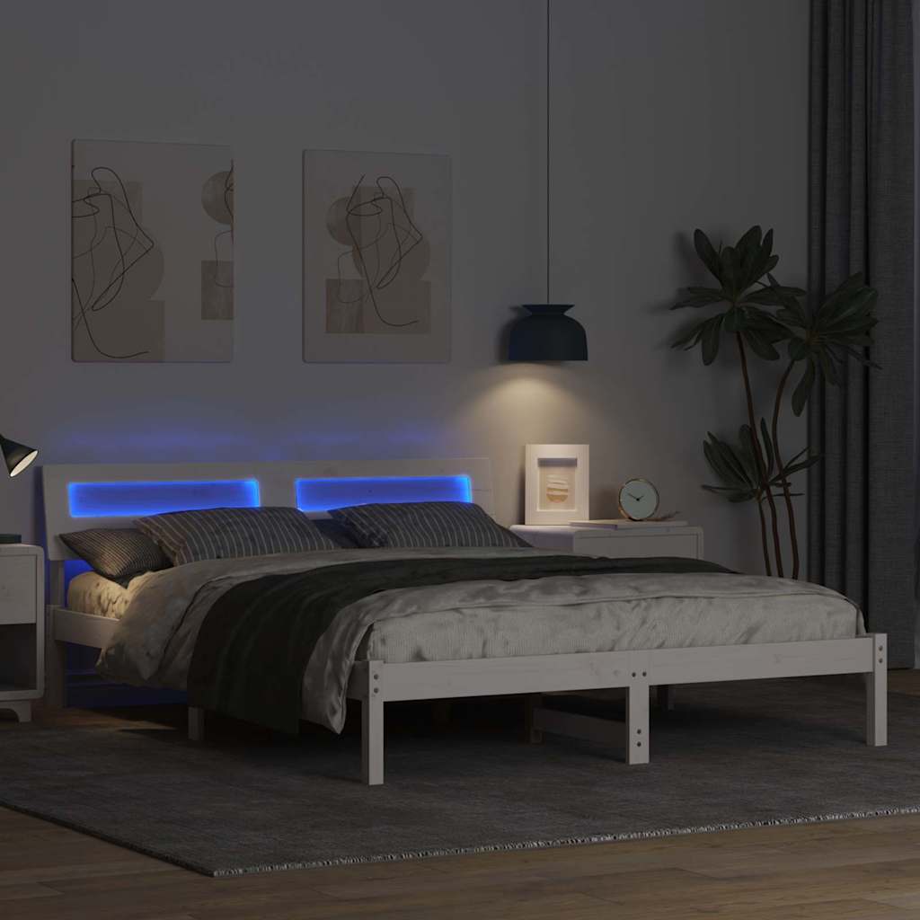 Bedframe met hoofdeinde Wit 150 x 200 cm Massief grenenhout is nu te koop bij PeponiXL, paradijselijk wonen!