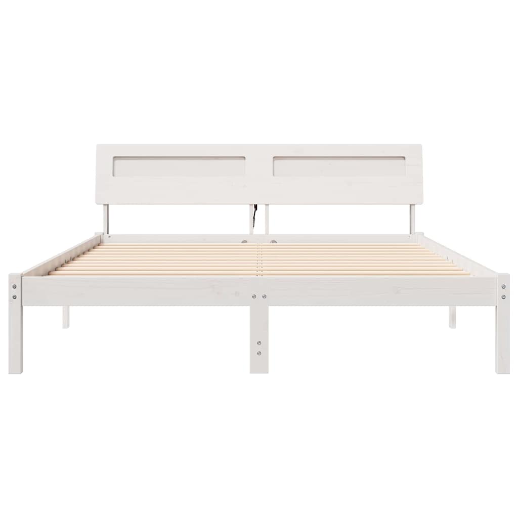 Bedframe met hoofdeinde Wit 150 x 200 cm Massief grenenhout is nu te koop bij PeponiXL, paradijselijk wonen!