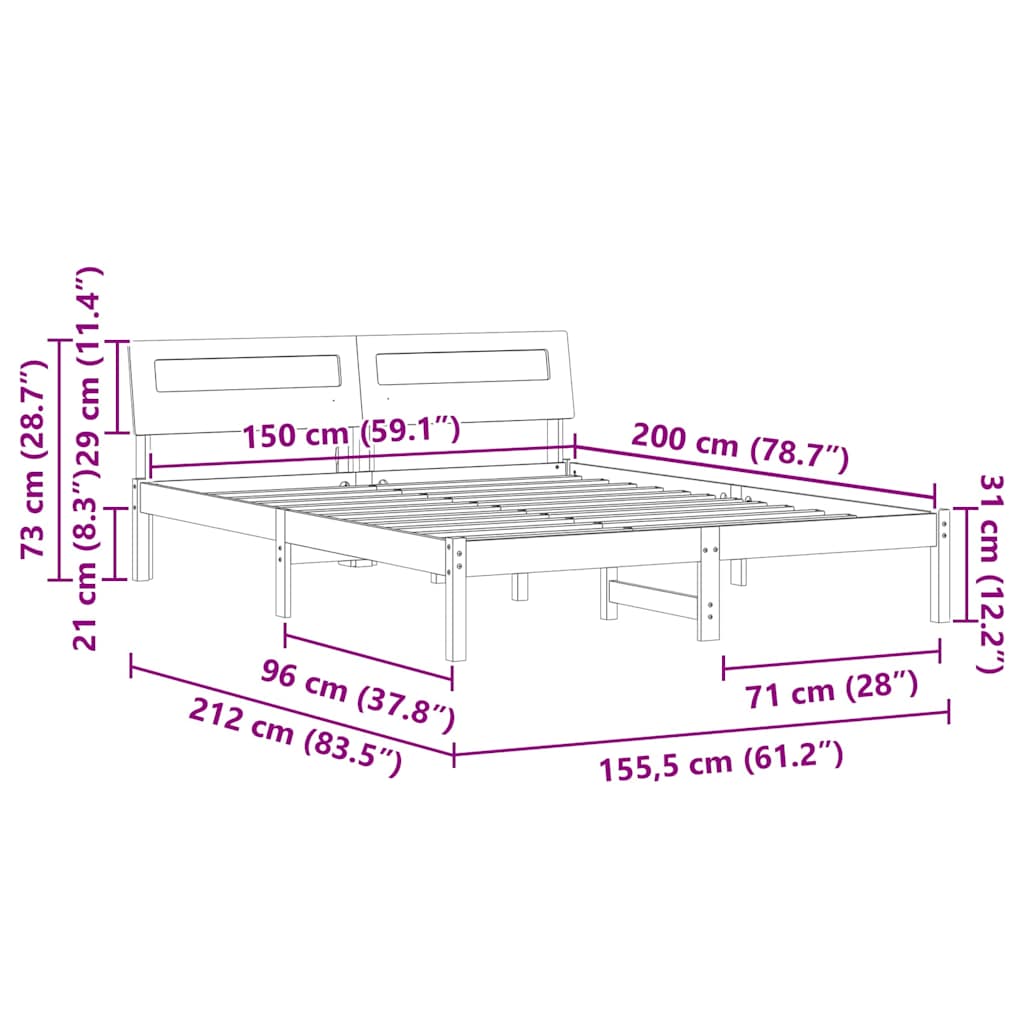 Bedframe met hoofdeinde Wit 150 x 200 cm Massief grenenhout is nu te koop bij PeponiXL, paradijselijk wonen!