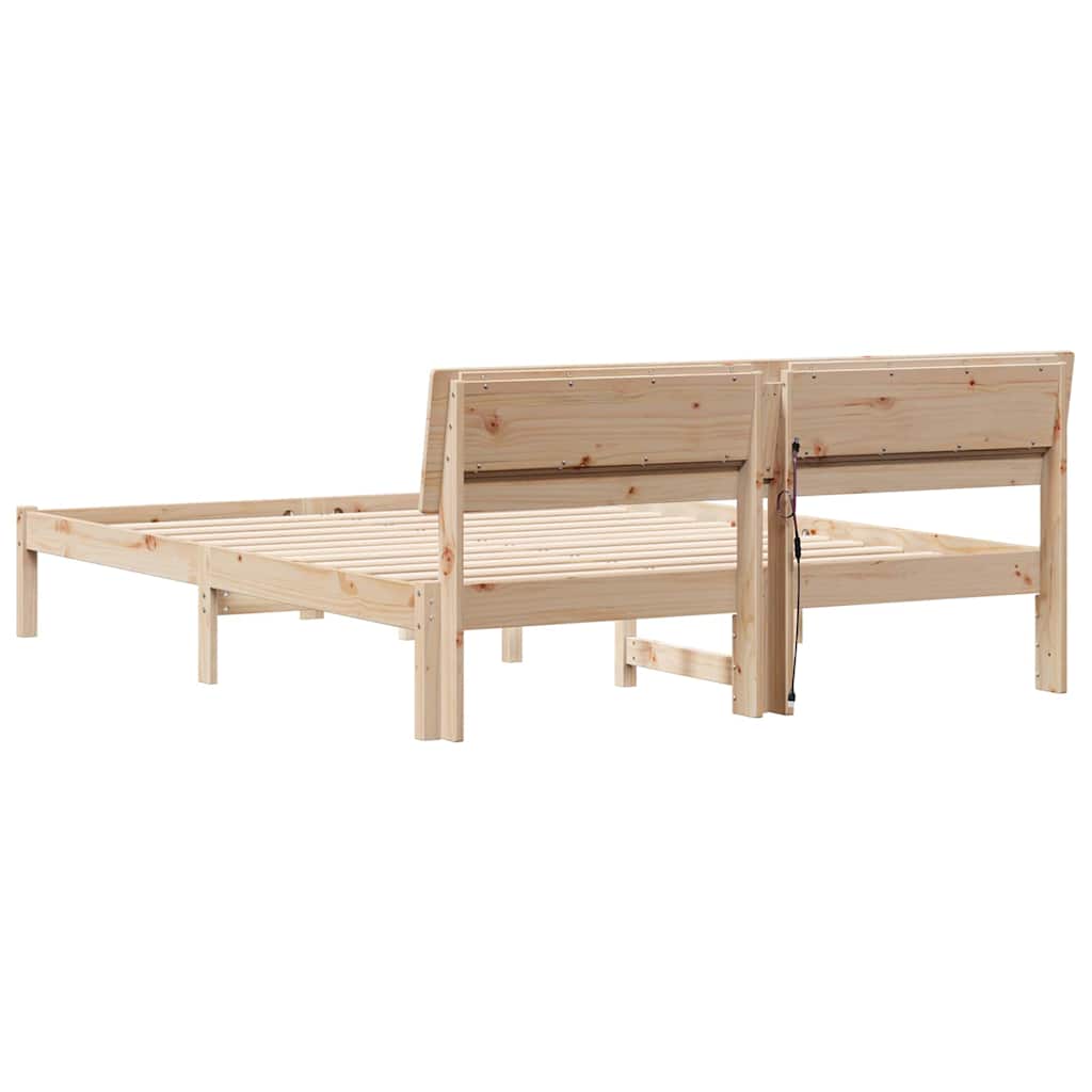 Bedframe met hoofdeinde Bruin 140 x 200 cm Massief grenenhout is nu te koop bij PeponiXL, paradijselijk wonen!