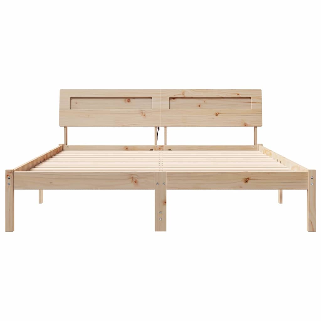 Bedframe met hoofdeinde Bruin 140 x 200 cm Massief grenenhout is nu te koop bij PeponiXL, paradijselijk wonen!