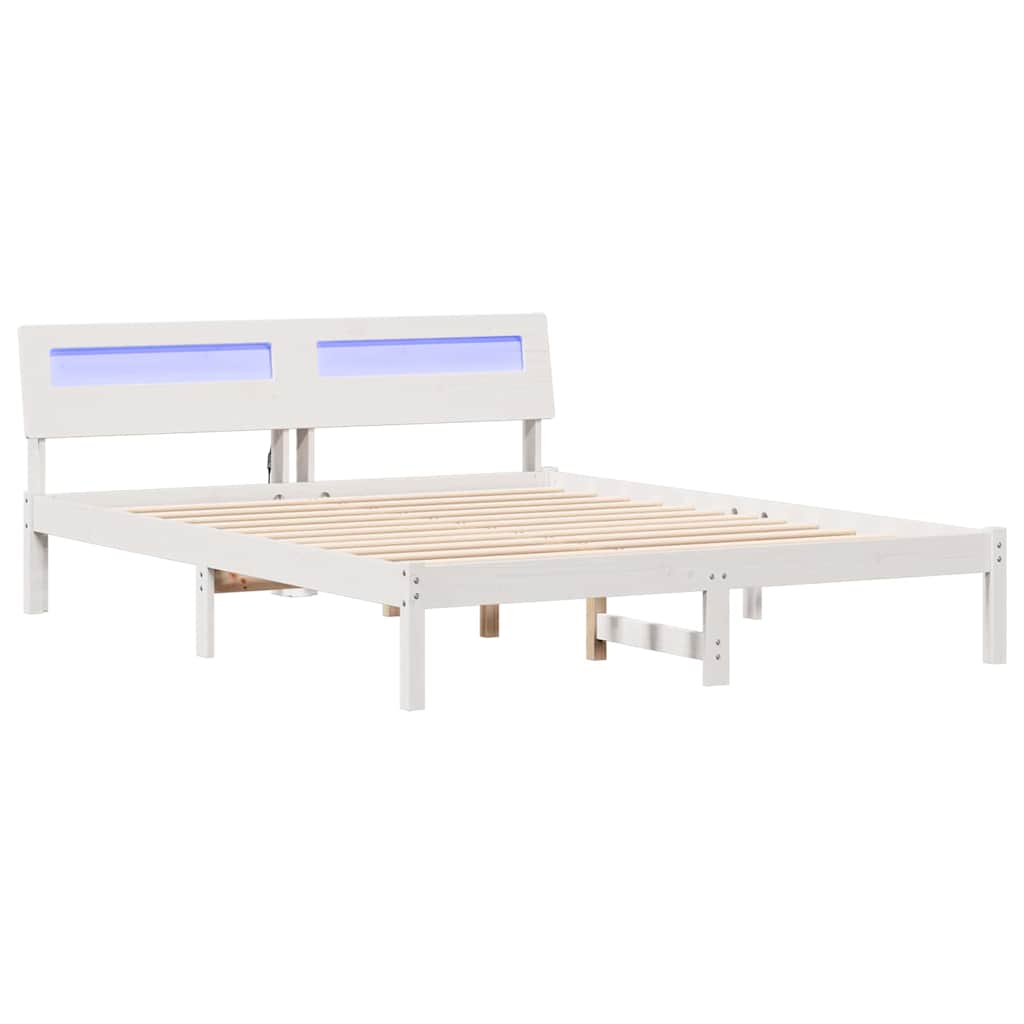 Bedframe met hoofdeinde Wit 140 x 200 cm Massief grenenhout is nu te koop bij PeponiXL, paradijselijk wonen!