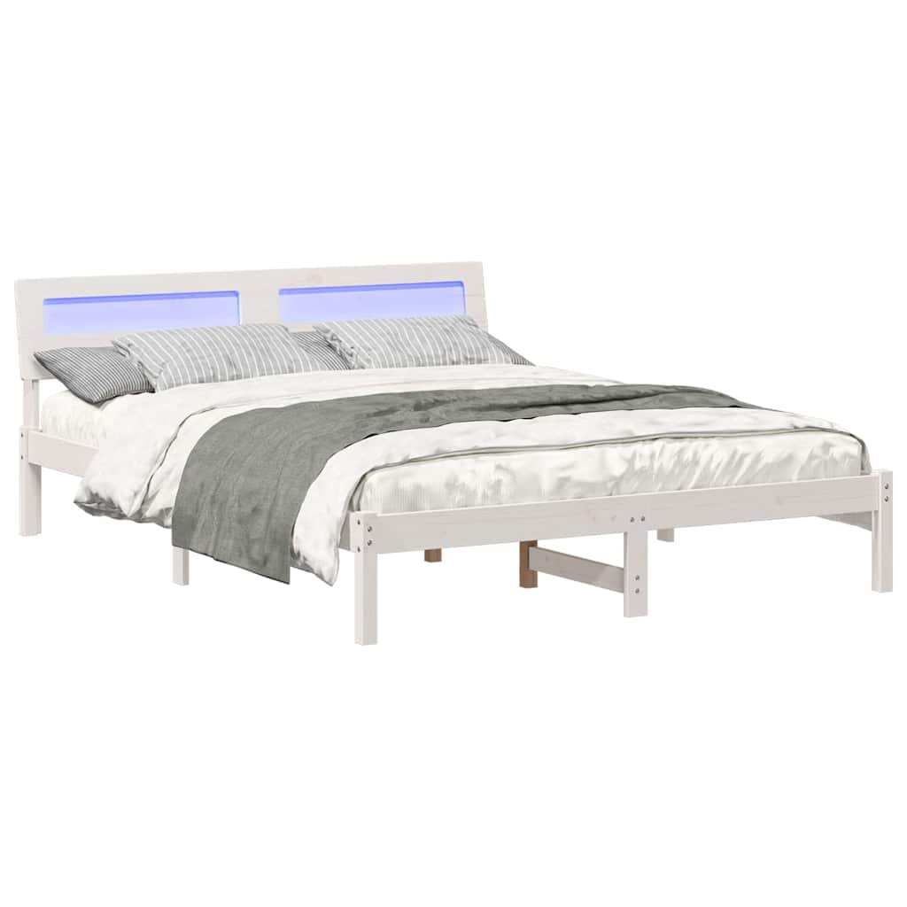 Bedframe met hoofdeinde Wit 140 x 200 cm Massief grenenhout is nu te koop bij PeponiXL, paradijselijk wonen!