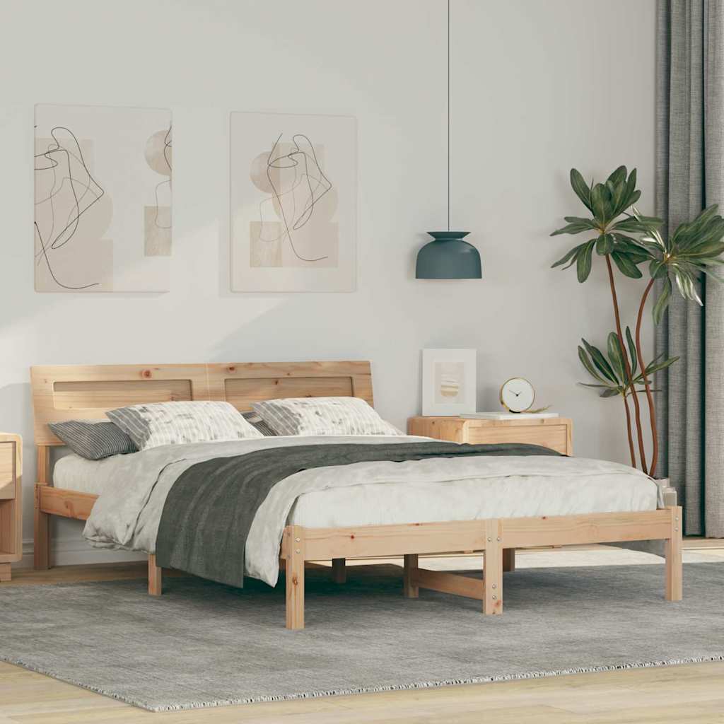 Bedframe met hoofdeinde Bruin 140 x 190 cm Massief grenenhout is nu te koop bij PeponiXL, paradijselijk wonen!