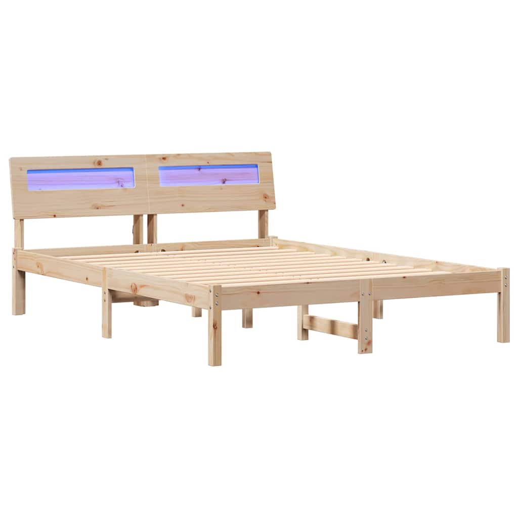 Bedframe met hoofdeinde Bruin 140 x 190 cm Massief grenenhout is nu te koop bij PeponiXL, paradijselijk wonen!