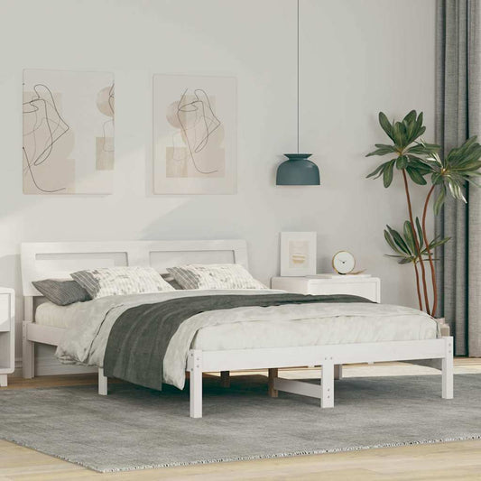 Bedframe met hoofdeinde Wit 140 x 190 cm Massief grenenhout is nu te koop bij PeponiXL, paradijselijk wonen!