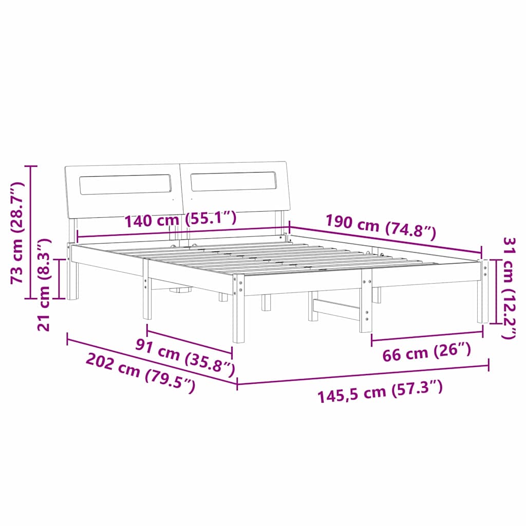Bedframe met hoofdeinde Wit 140 x 190 cm Massief grenenhout is nu te koop bij PeponiXL, paradijselijk wonen!
