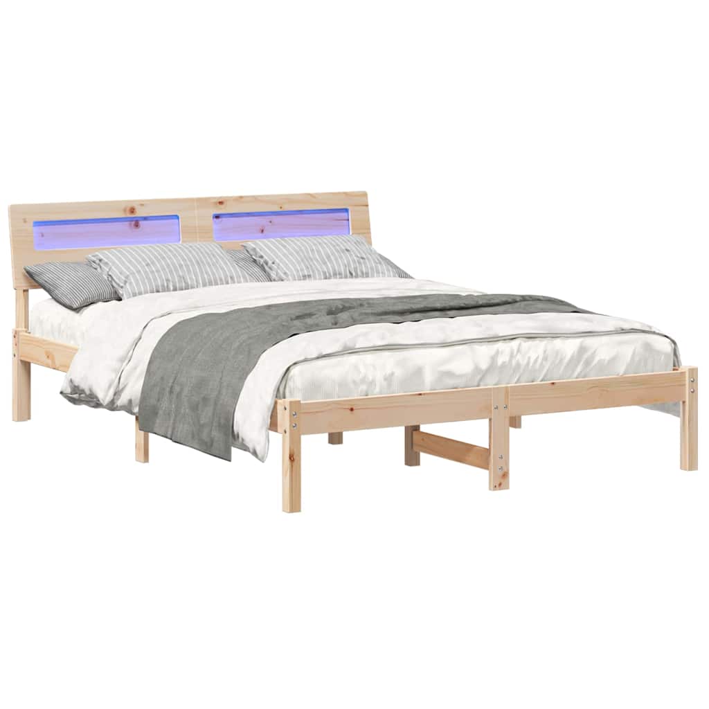 Bedframe met hoofdeinde Bruin 135 x 190 cm Massief grenenhout is nu te koop bij PeponiXL, paradijselijk wonen!