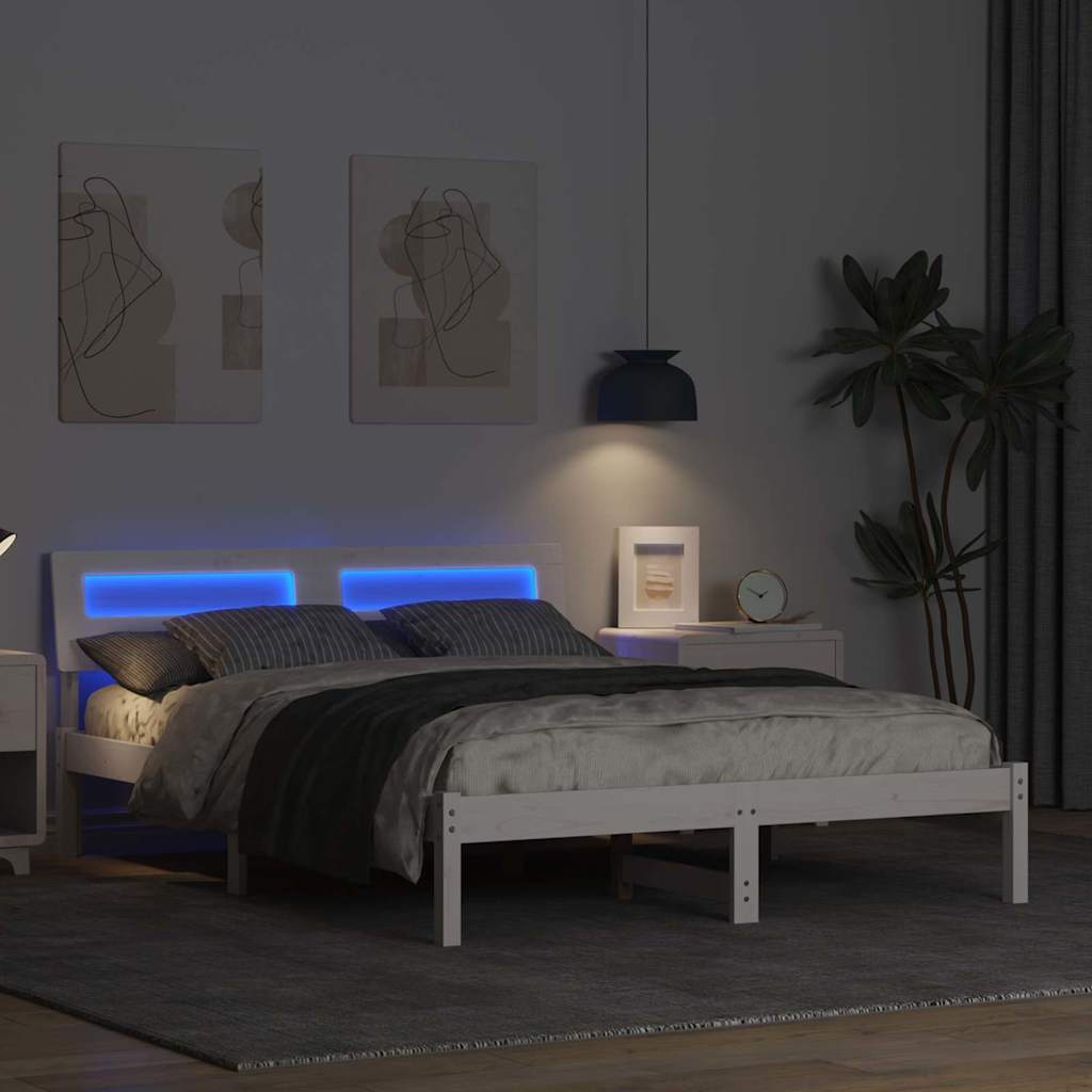 Bedframe met hoofdeinde Wit 135 x 190 cm Massief grenenhout is nu te koop bij PeponiXL, paradijselijk wonen!