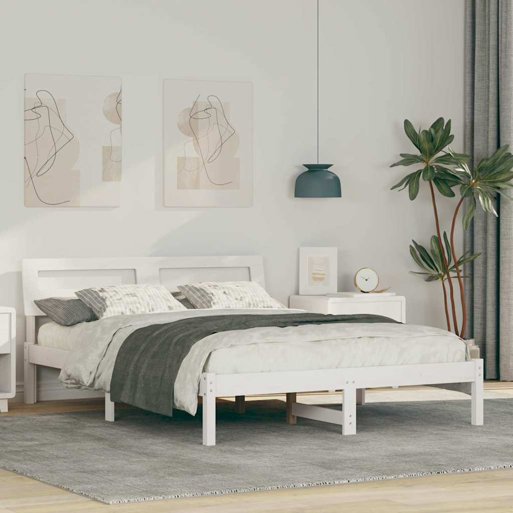 Bedframe met hoofdeinde Wit 135 x 190 cm Massief grenenhout is nu te koop bij PeponiXL, paradijselijk wonen!