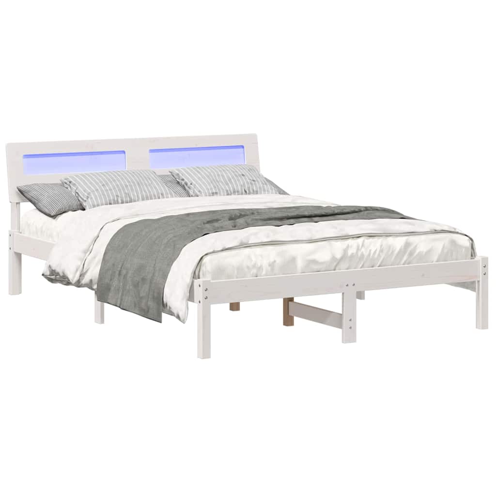 Bedframe met hoofdeinde Wit 135 x 190 cm Massief grenenhout is nu te koop bij PeponiXL, paradijselijk wonen!