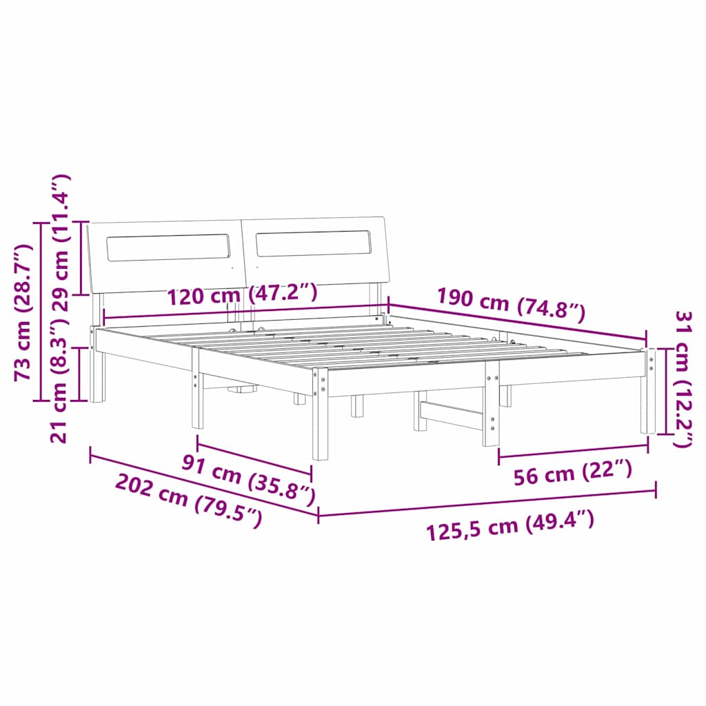 Bedframe met hoofdeinde Bruin 120 x 190 cm Massief grenenhout is nu te koop bij PeponiXL, paradijselijk wonen!