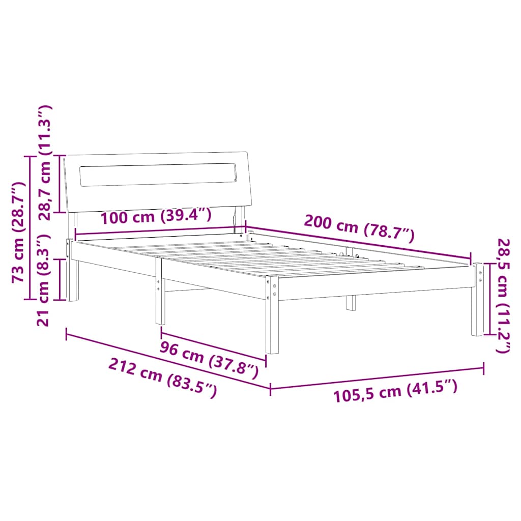 Bedframe met hoofdeinde Bruin 100 x 200 cm Massief grenenhout is nu te koop bij PeponiXL, paradijselijk wonen!