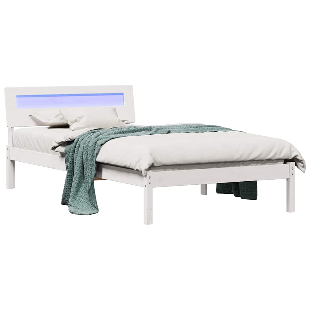 Bedframe met hoofdeinde Wit 100 x 200 cm Massief grenenhout is nu te koop bij PeponiXL, paradijselijk wonen!