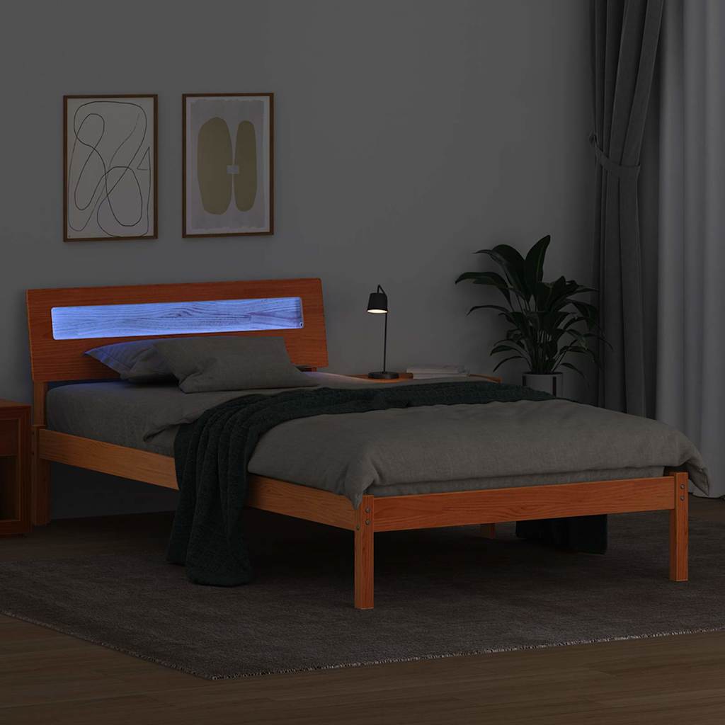 Bedframe met hoofdeinde Wasbruin 75 x 190 cm Massief grenenhout is nu te koop bij PeponiXL, paradijselijk wonen!