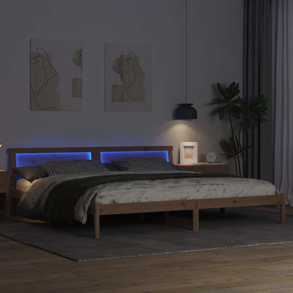 Bedframe met hoofdeinde Bruin 180 x 200 cm Massief grenenhout is nu te koop bij PeponiXL, paradijselijk wonen!
