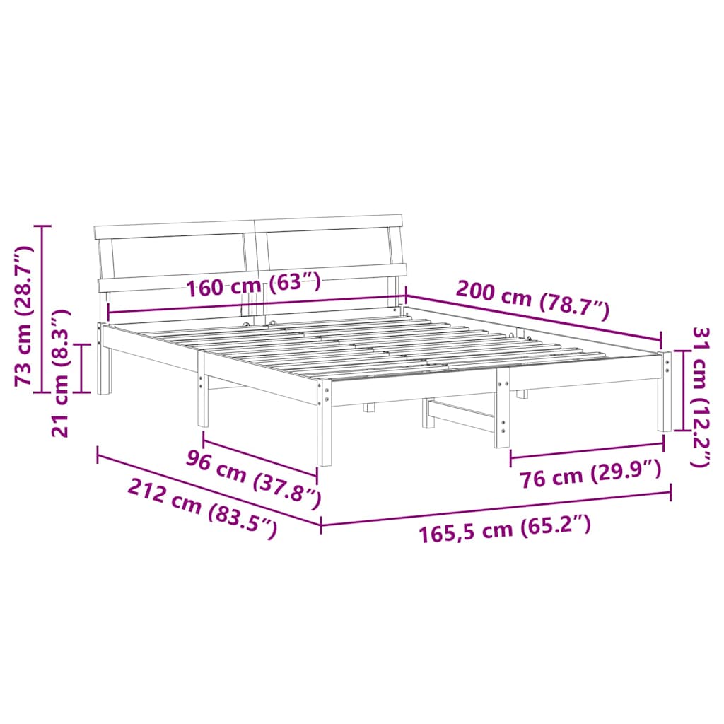Bedframe Wasbruin 160 x 200 cm Massief grenenhout is nu te koop bij PeponiXL, paradijselijk wonen!