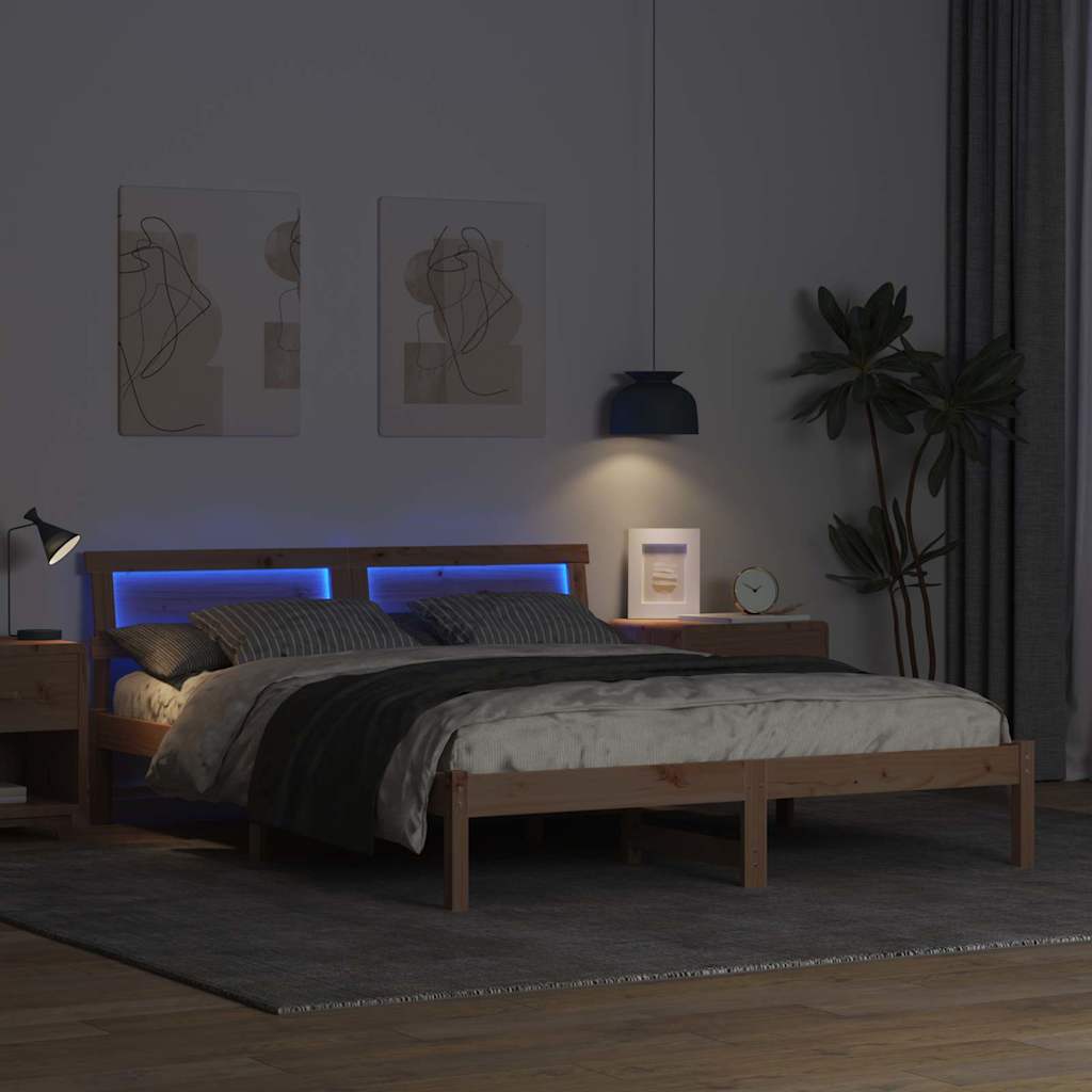 Bedframe met hoofdeinde Bruin 150 x 200 cm Massief grenenhout is nu te koop bij PeponiXL, paradijselijk wonen!