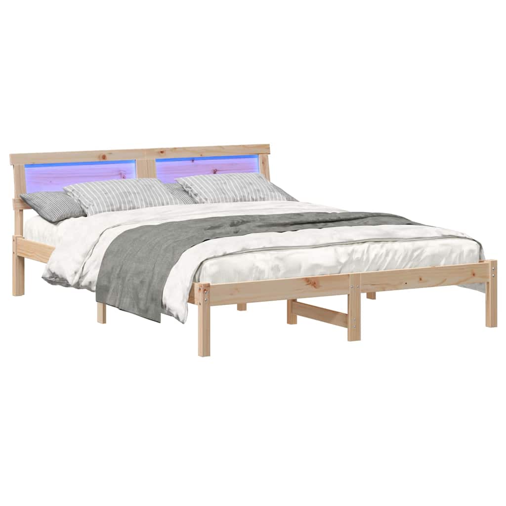 Bedframe met hoofdeinde Bruin 150 x 200 cm Massief grenenhout is nu te koop bij PeponiXL, paradijselijk wonen!