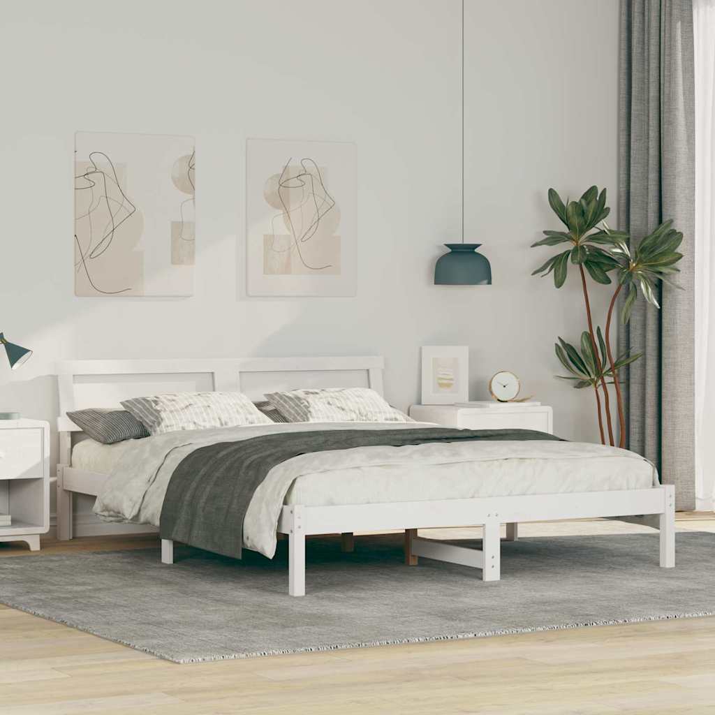 Bedframe met hoofdeinde Wit 150 x 200 cm Massief grenenhout is nu te koop bij PeponiXL, paradijselijk wonen!