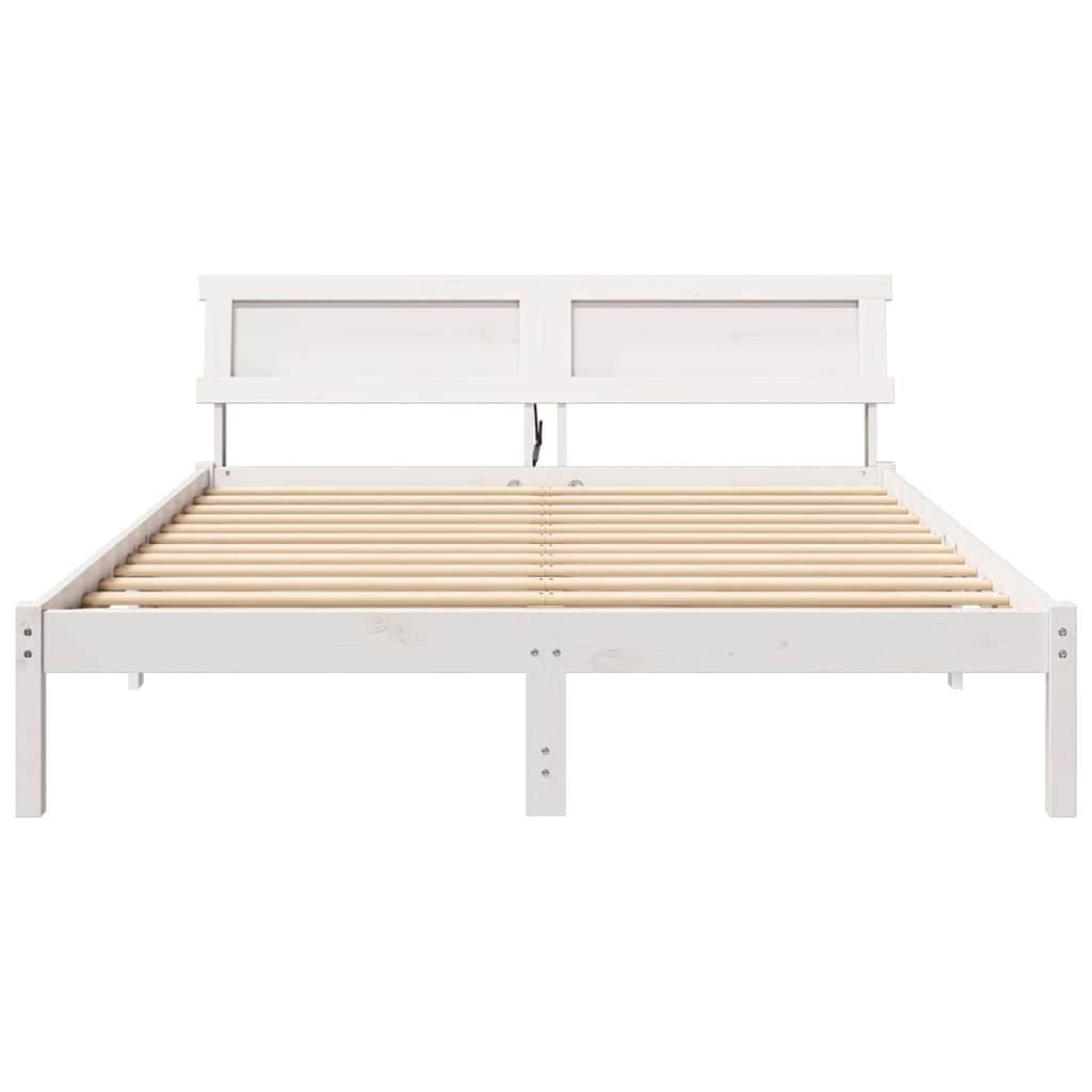 Bedframe met hoofdeinde Wit 150 x 200 cm Massief grenenhout is nu te koop bij PeponiXL, paradijselijk wonen!
