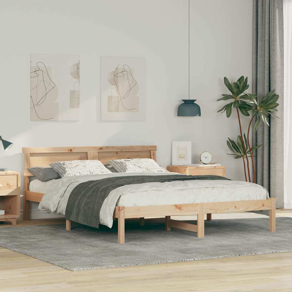 Bedframe met hoofdeinde Bruin 140 x 200 cm Massief grenenhout is nu te koop bij PeponiXL, paradijselijk wonen!