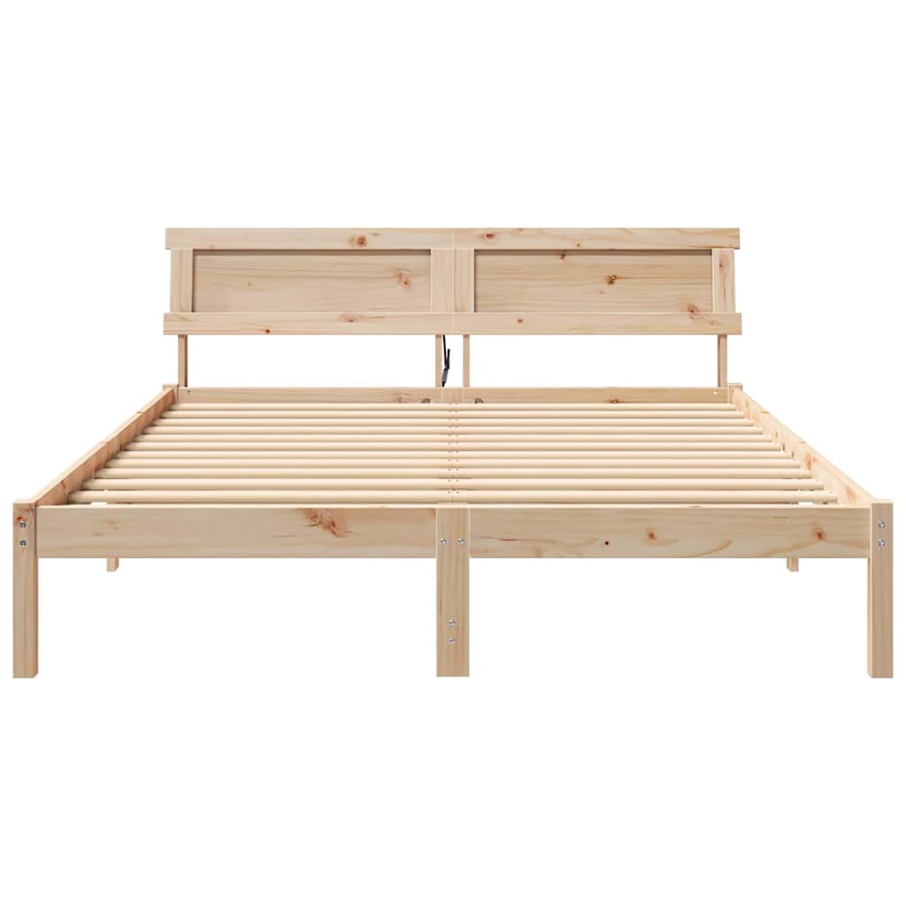 Bedframe met hoofdeinde Bruin 140 x 200 cm Massief grenenhout is nu te koop bij PeponiXL, paradijselijk wonen!