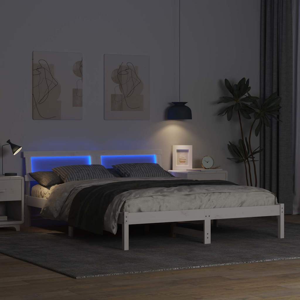 Bedframe met hoofdeinde Wit 140 x 200 cm Massief grenenhout is nu te koop bij PeponiXL, paradijselijk wonen!