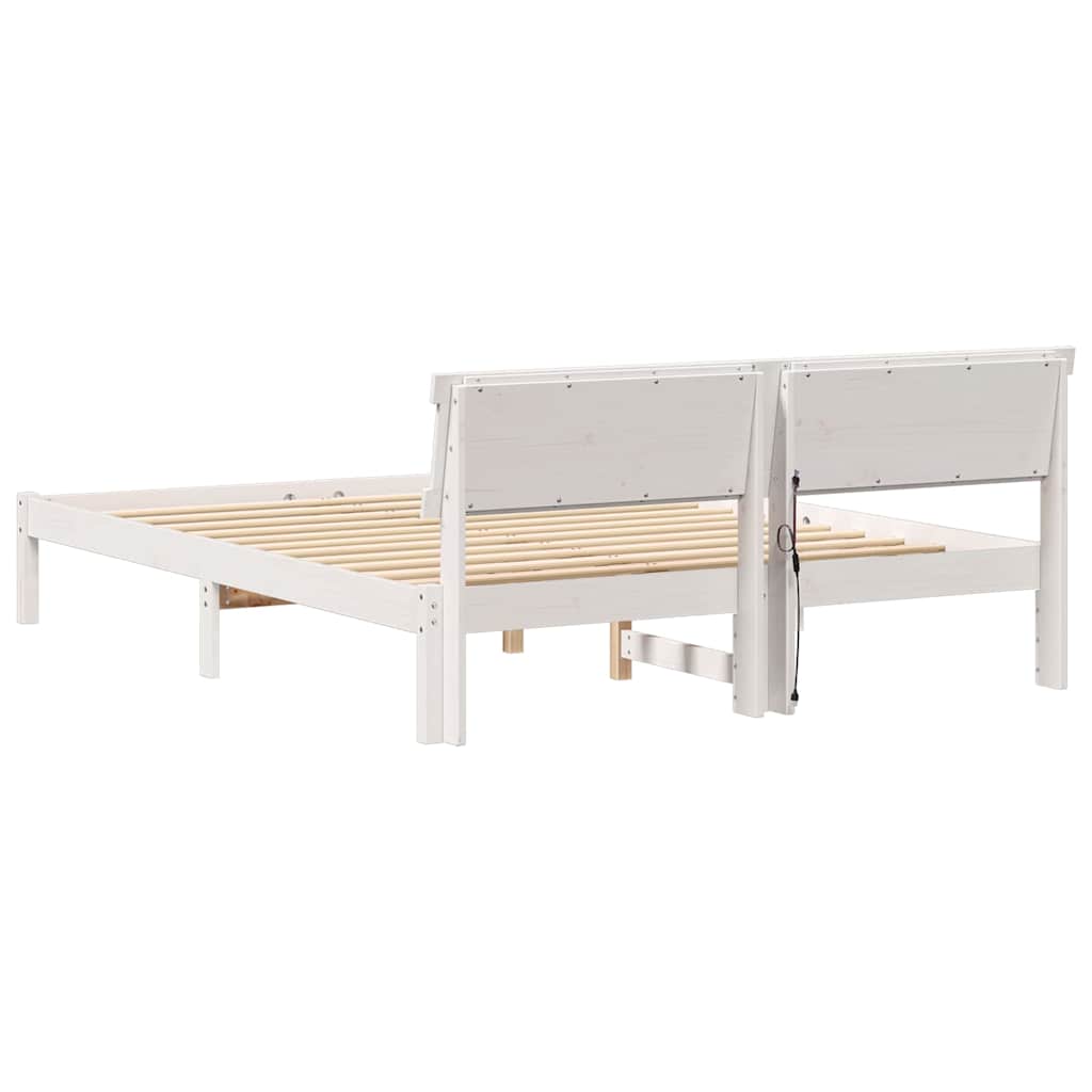 Bedframe met hoofdeinde Wit 140 x 200 cm Massief grenenhout is nu te koop bij PeponiXL, paradijselijk wonen!