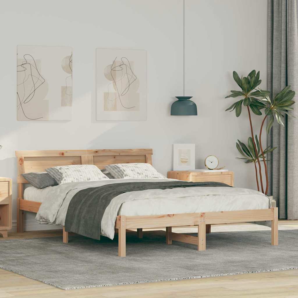 Bedframe met hoofdeinde Bruin 140 x 190 cm Massief grenenhout is nu te koop bij PeponiXL, paradijselijk wonen!