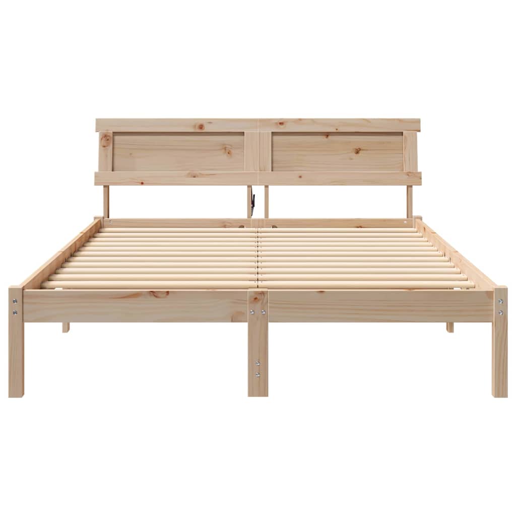 Bedframe met hoofdeinde Bruin 140 x 190 cm Massief grenenhout is nu te koop bij PeponiXL, paradijselijk wonen!