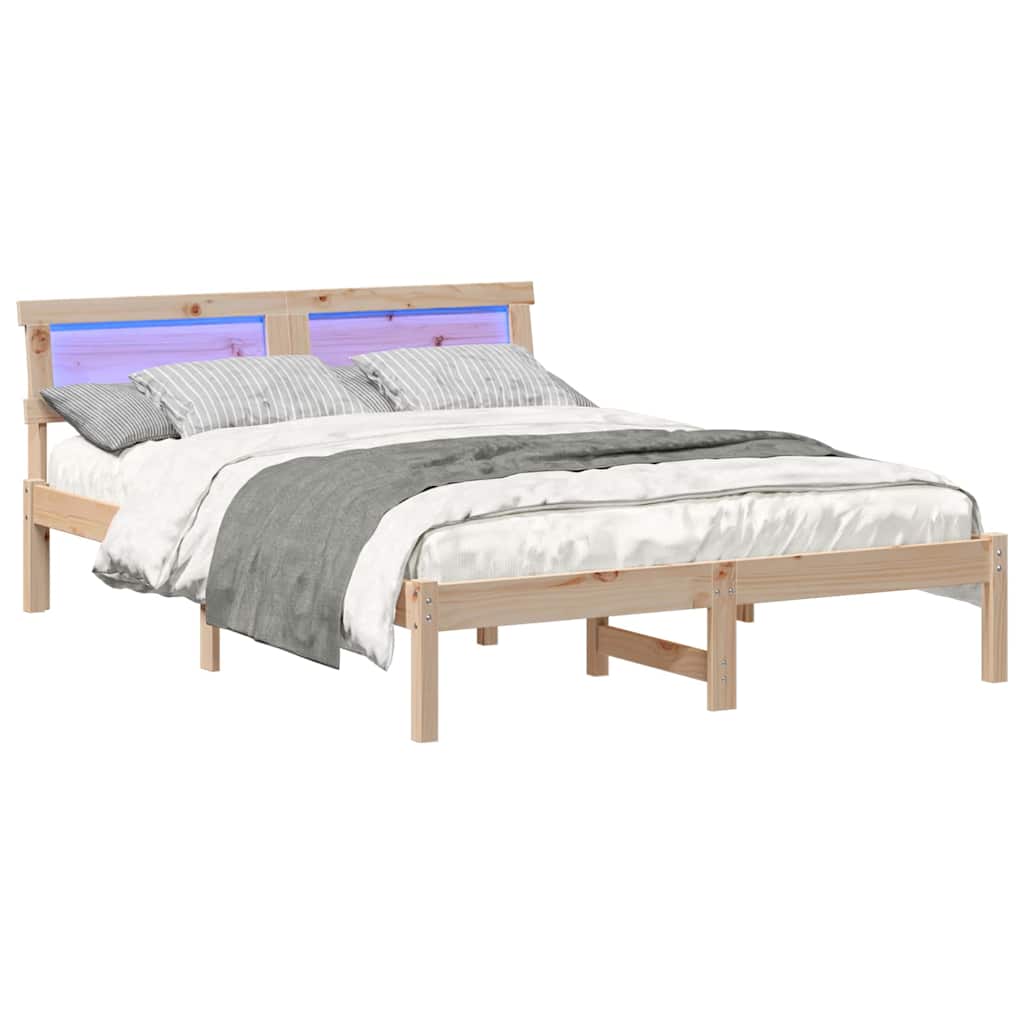 Bedframe met hoofdeinde Bruin 135 x 190 cm Massief grenenhout is nu te koop bij PeponiXL, paradijselijk wonen!