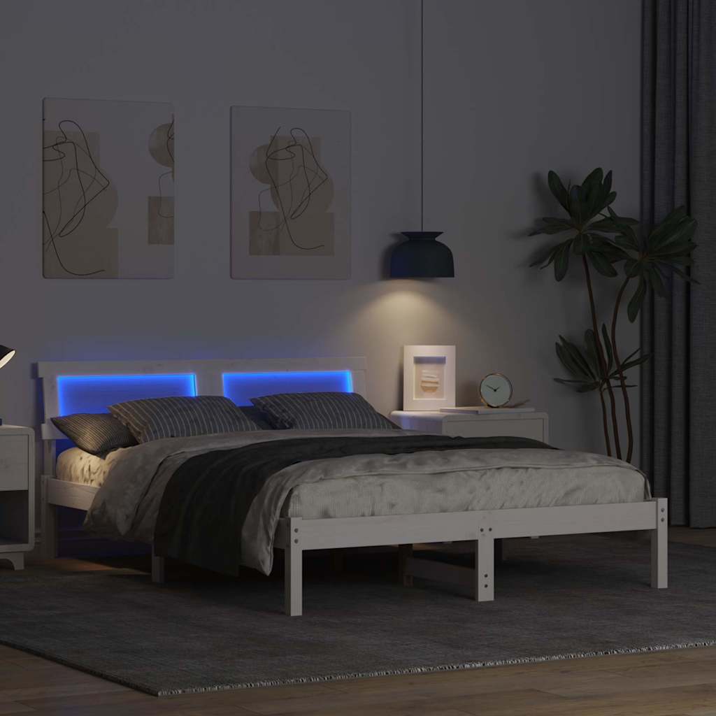 Bedframe met hoofdeinde Wit 135 x 190 cm Massief grenenhout is nu te koop bij PeponiXL, paradijselijk wonen!