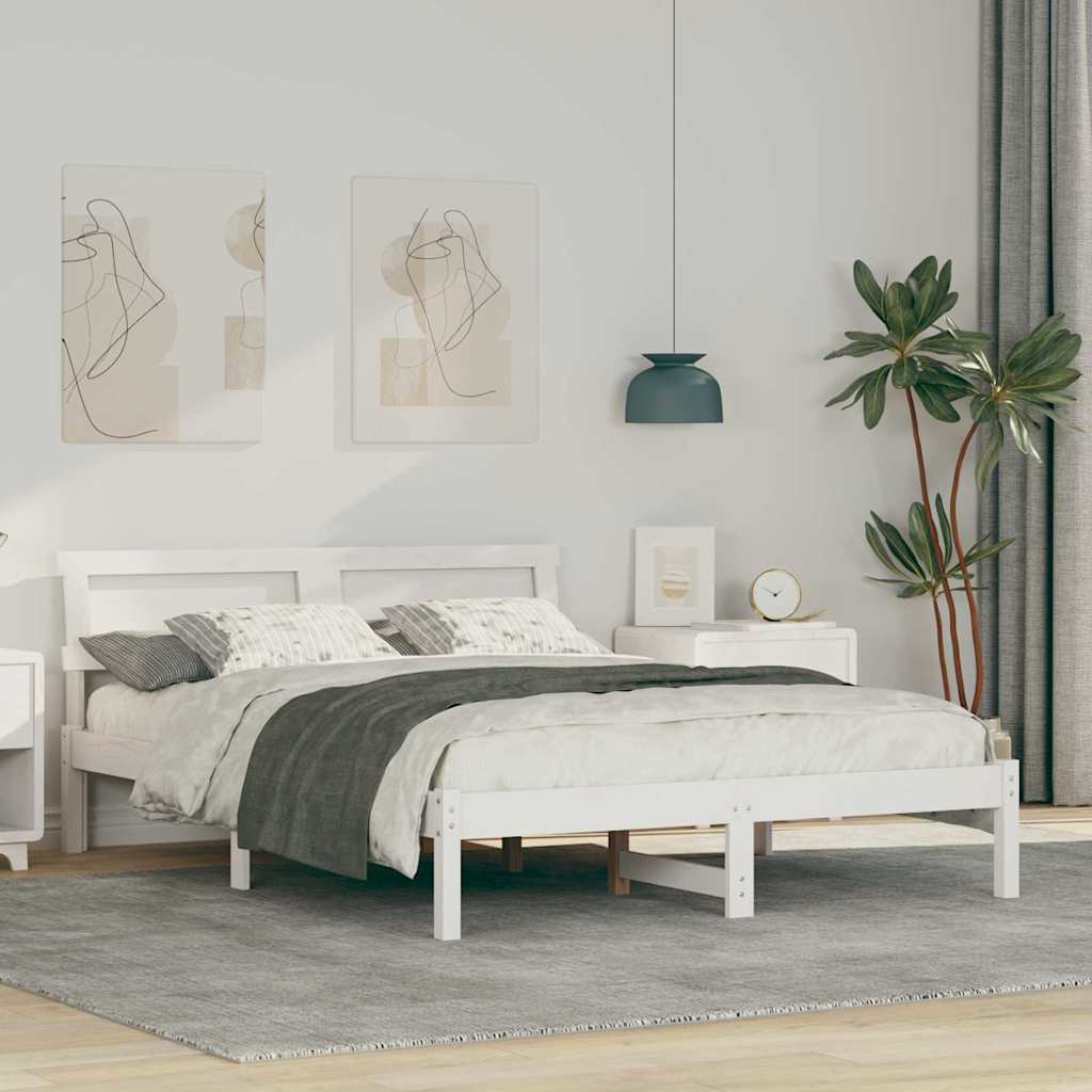 Bedframe met hoofdeinde Wit 135 x 190 cm Massief grenenhout is nu te koop bij PeponiXL, paradijselijk wonen!
