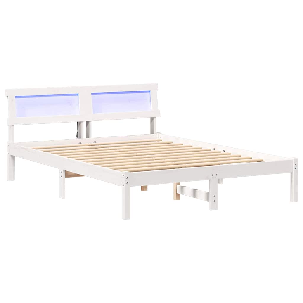 Bedframe met hoofdeinde Wit 135 x 190 cm Massief grenenhout is nu te koop bij PeponiXL, paradijselijk wonen!