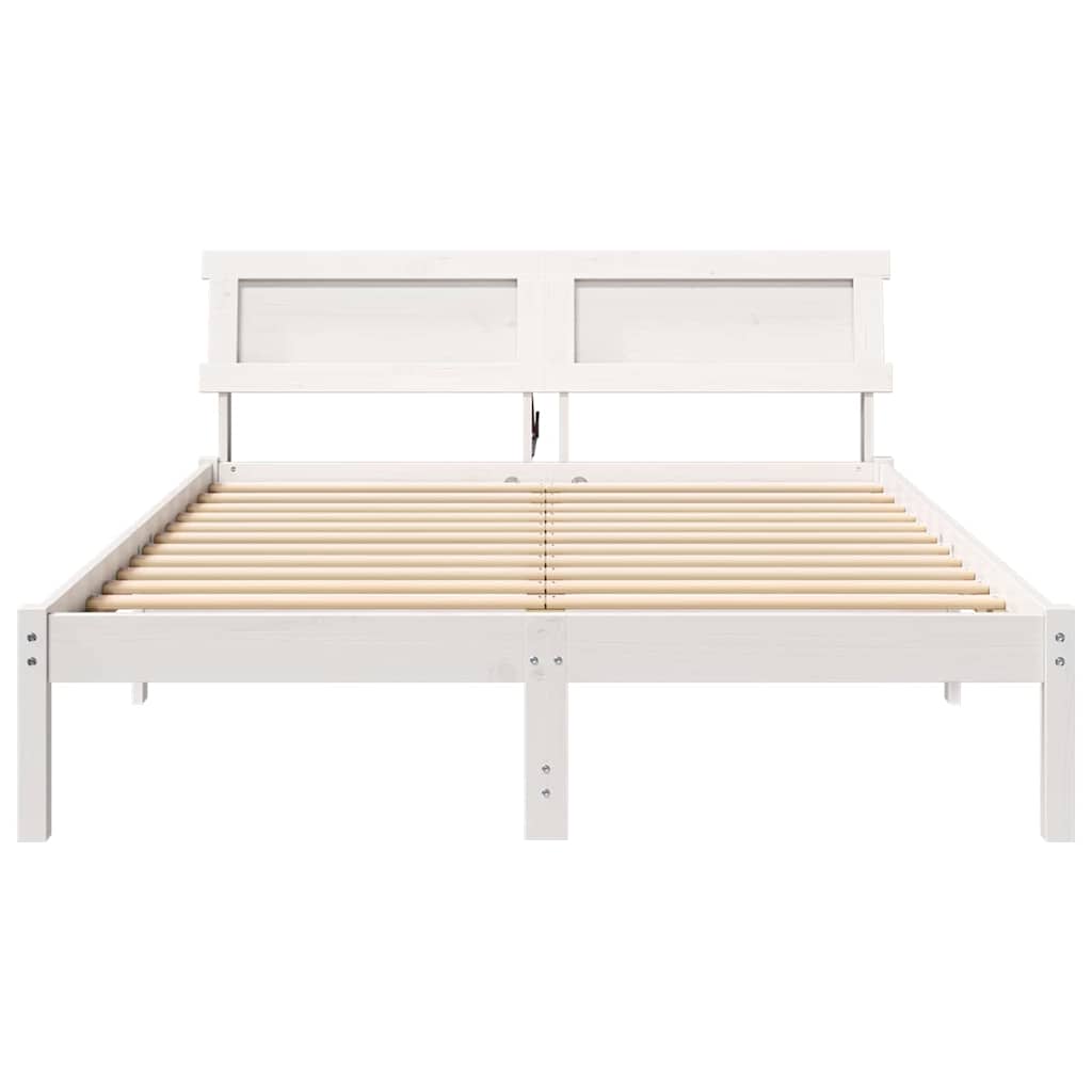 Bedframe met hoofdeinde Wit 135 x 190 cm Massief grenenhout is nu te koop bij PeponiXL, paradijselijk wonen!