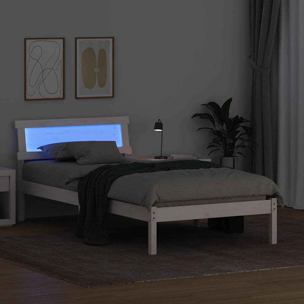 Bedframe met hoofdeinde Wit 100 x 200 cm Massief grenenhout is nu te koop bij PeponiXL, paradijselijk wonen!