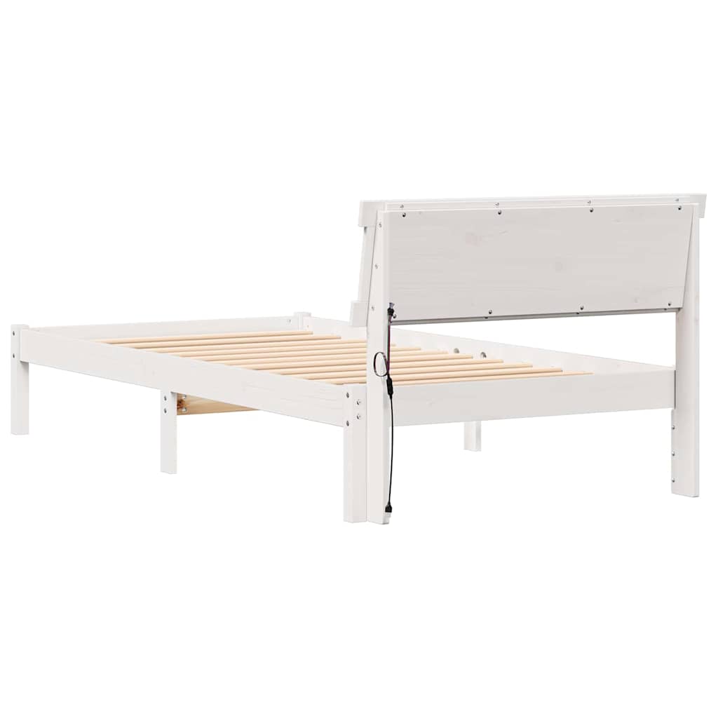Bedframe met hoofdeinde Wit 100 x 200 cm Massief grenenhout is nu te koop bij PeponiXL, paradijselijk wonen!