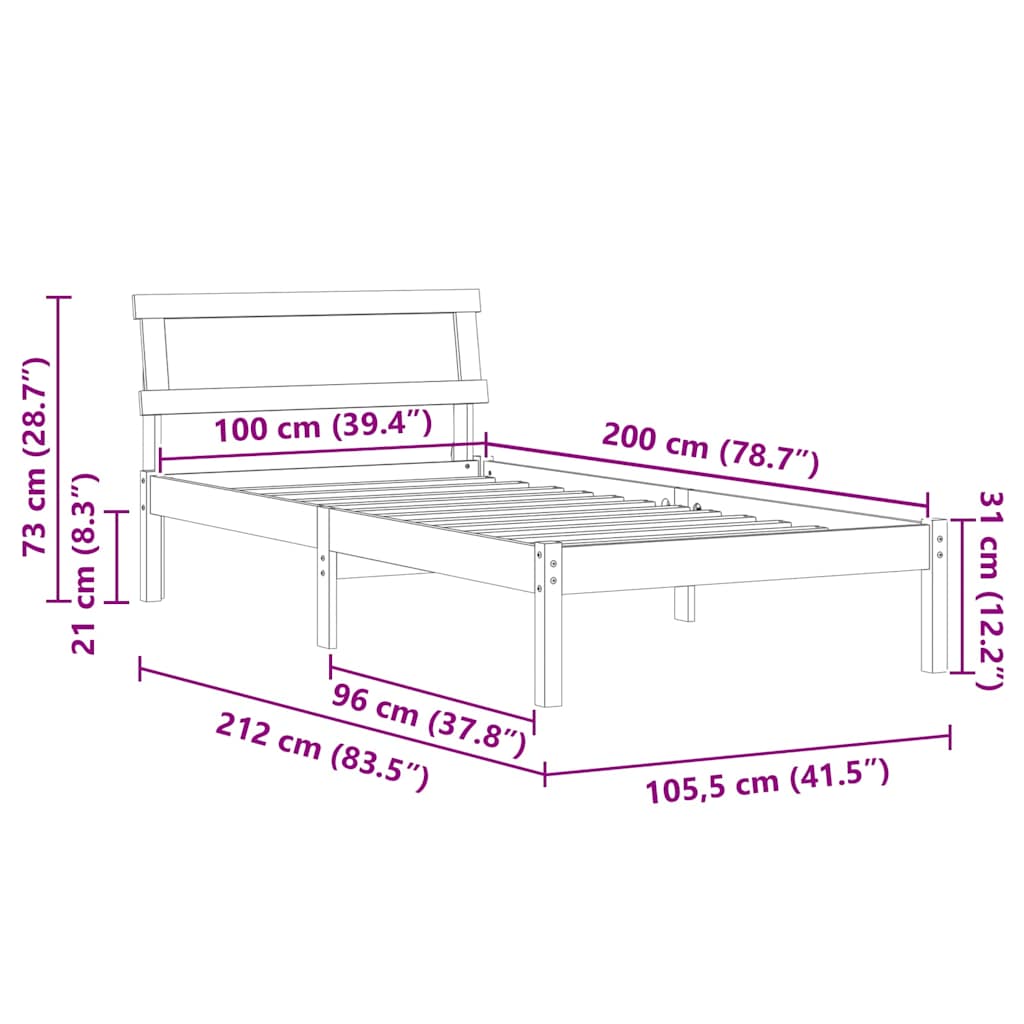 Bedframe met hoofdeinde Wit 100 x 200 cm Massief grenenhout is nu te koop bij PeponiXL, paradijselijk wonen!
