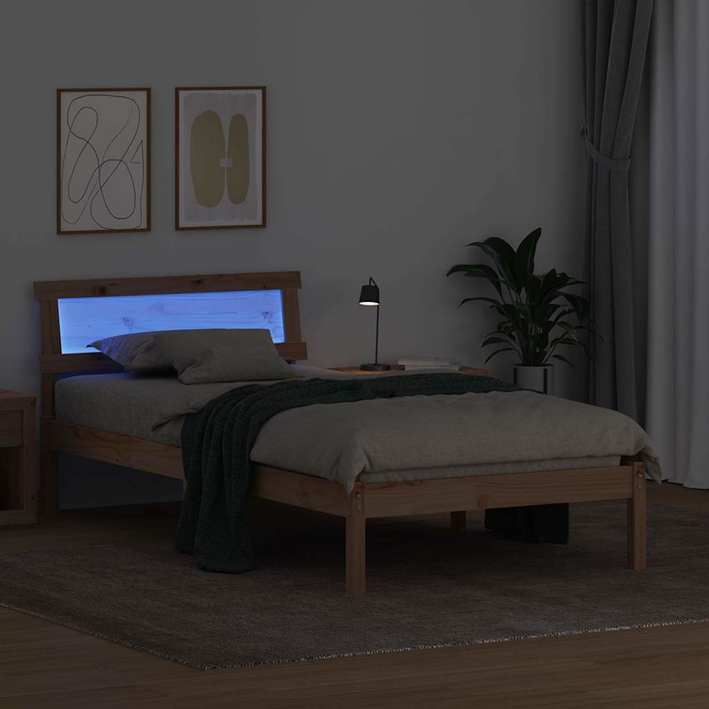 Bedframe met hoofdeinde Bruin 90 x 200 cm Massief grenenhout is nu te koop bij PeponiXL, paradijselijk wonen!