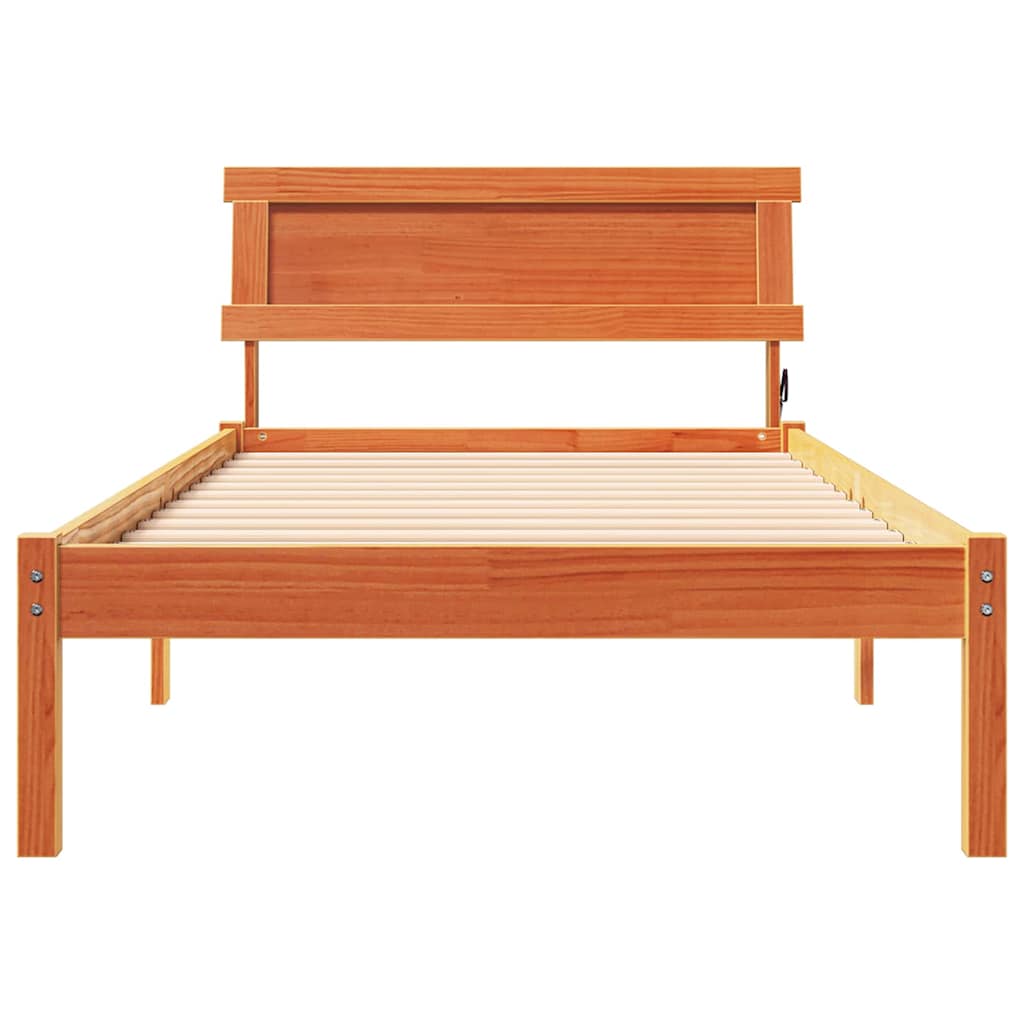Bedframe met hoofdeinde Wasbruin 80 x 200 cm Massief grenenhout is nu te koop bij PeponiXL, paradijselijk wonen!