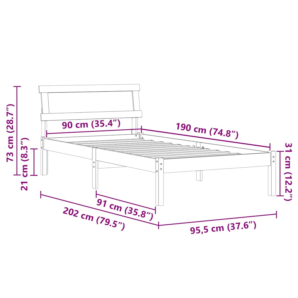 Bedframe met hoofdeinde Wit 90 x 190 cm Massief grenenhout is nu te koop bij PeponiXL, paradijselijk wonen!
