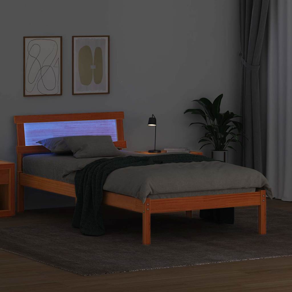 Bedframe met hoofdeinde Wasbruin 90 x 190 cm Massief grenenhout is nu te koop bij PeponiXL, paradijselijk wonen!